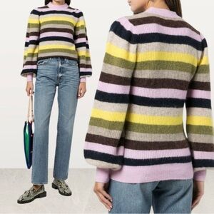 GANNI striped alpaca wool blend balloon sleeve sweater size extra small